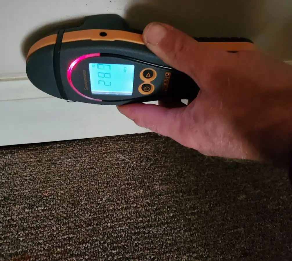 Moisture detection at baseboard during Burst Pipe Cleanup in Gretna